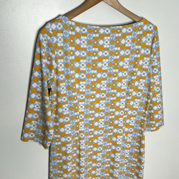 J. McLaughlin Catalina Cloth Dress Womens Medium Blue Orange Geo Floral Stretch - Picture 6 of 9